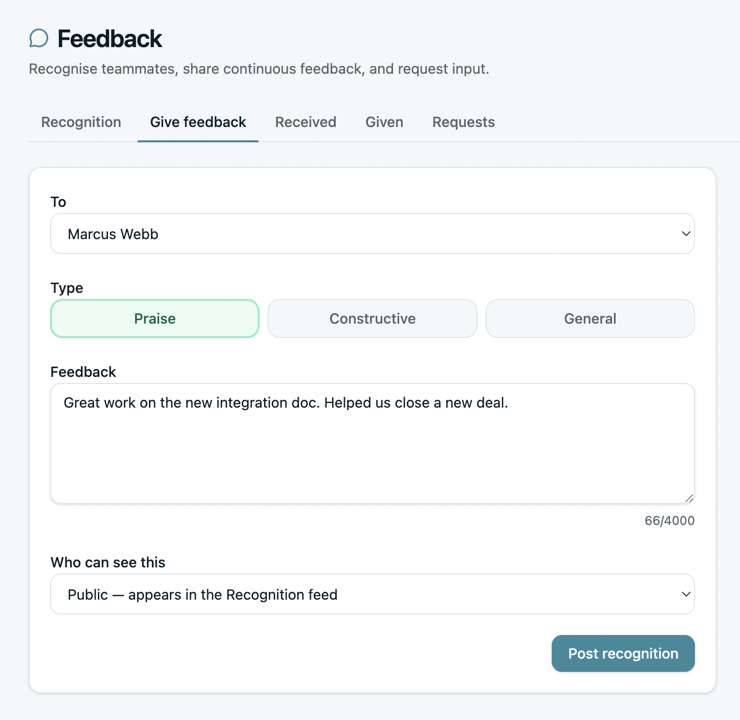 Continuous feedback in OKRs Tool