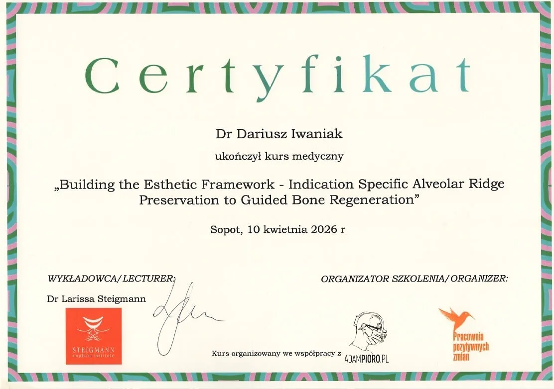 building-the-esthetic-framework-certyfikat-dr-dariusz-iwaniak