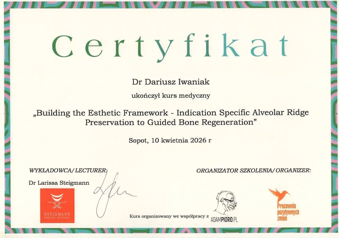 building-the-esthetic-framework-Zertifikat-dr-dariusz-iwaniak