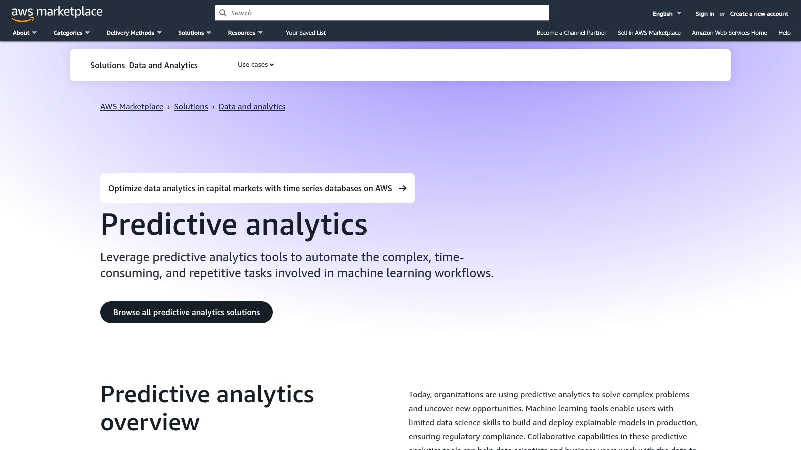 AWS Marketplace – Predictive Analytics category