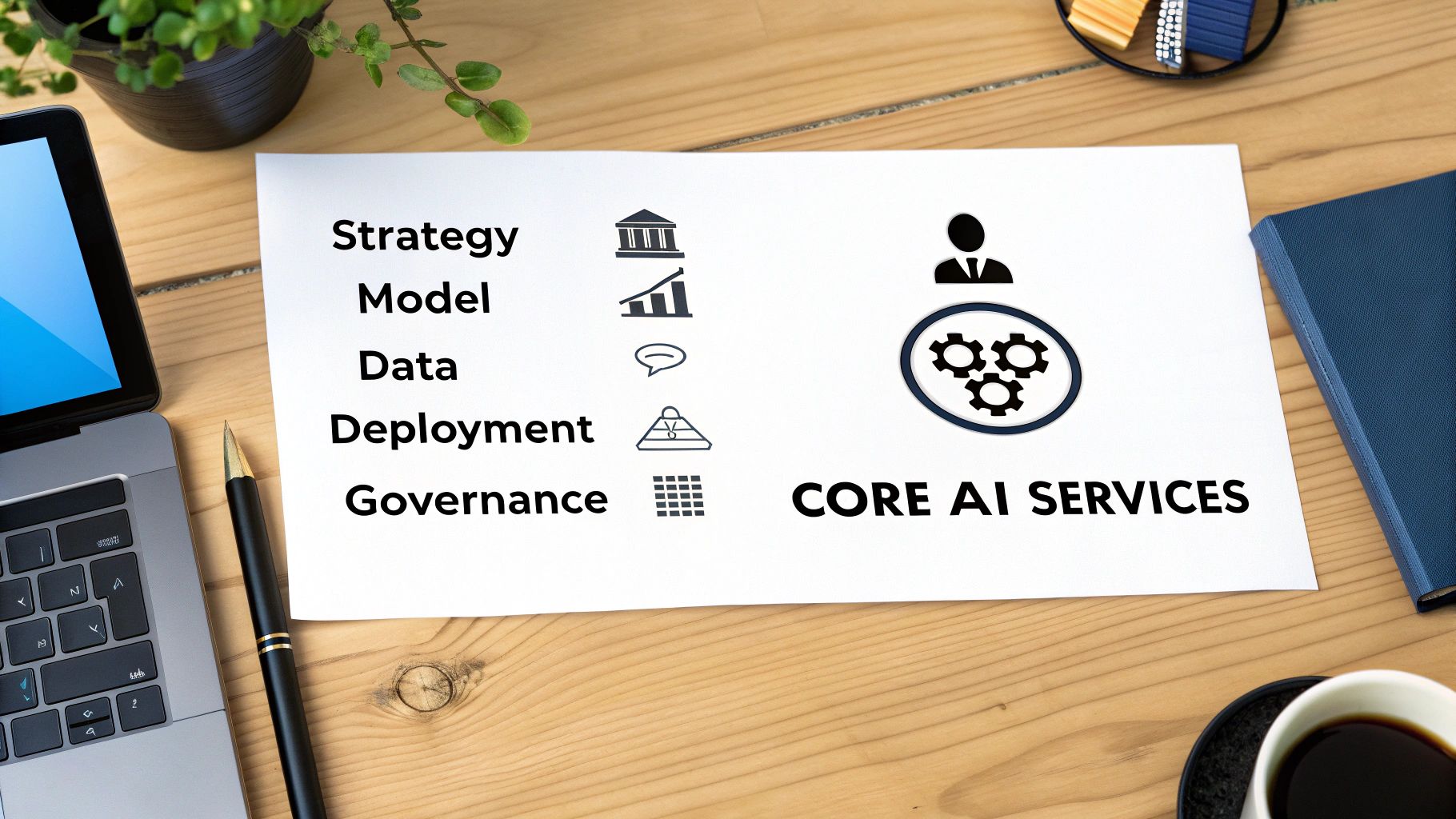 AI consultant explaining a flowchart of services to a client