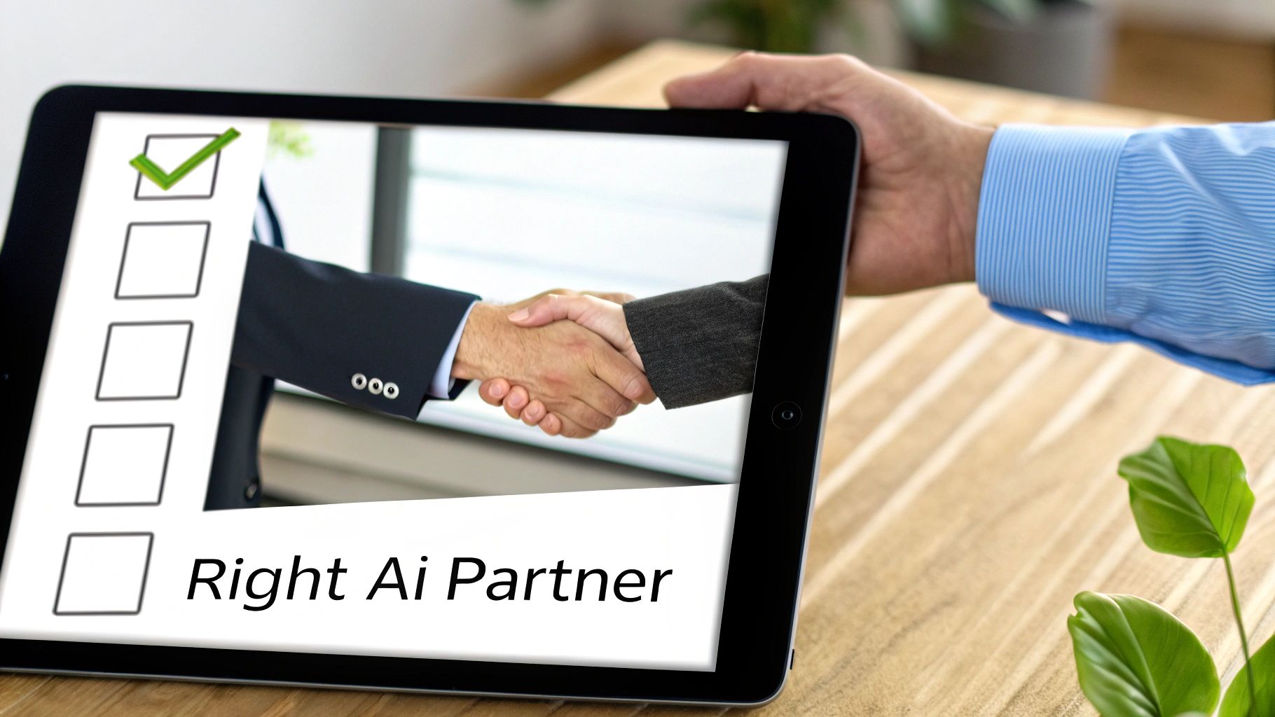 AI consultant shaking hands with a client across a table