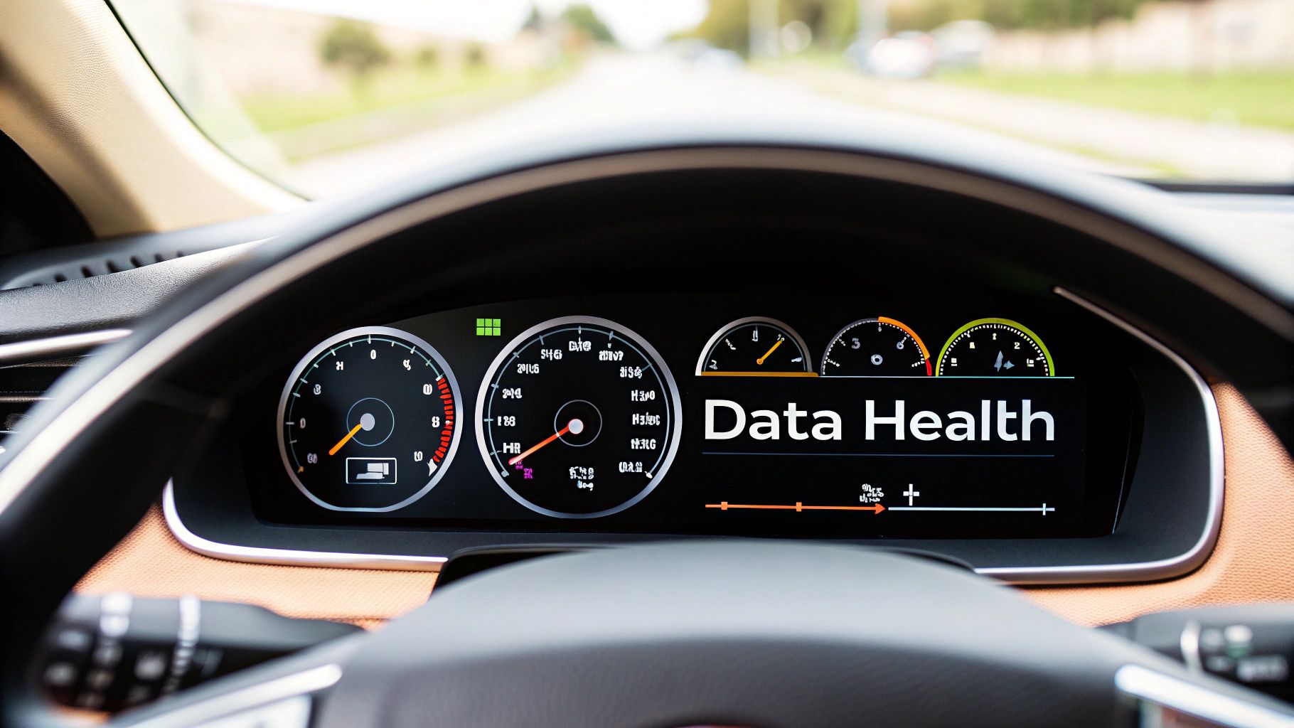 A 3D rendering of a data dashboard with charts and graphs, representing data observability.
