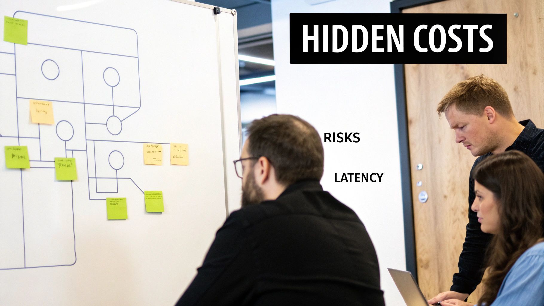 Team discussing hidden costs, risks, and latency in technical debt management workshop