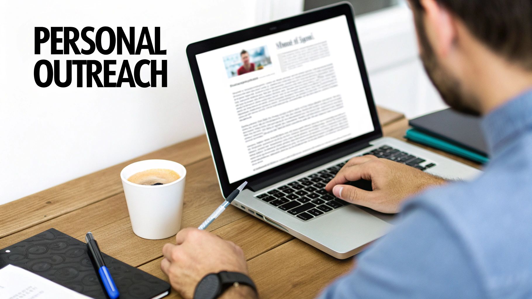 Professional conducting personal outreach on laptop while taking notes at modern workspace desk