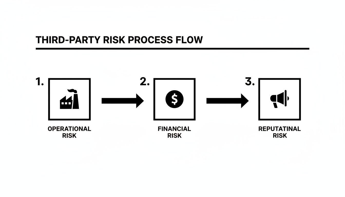 Diagram illustrating the third-party risk process flow: operational, financial, and reputational risks.