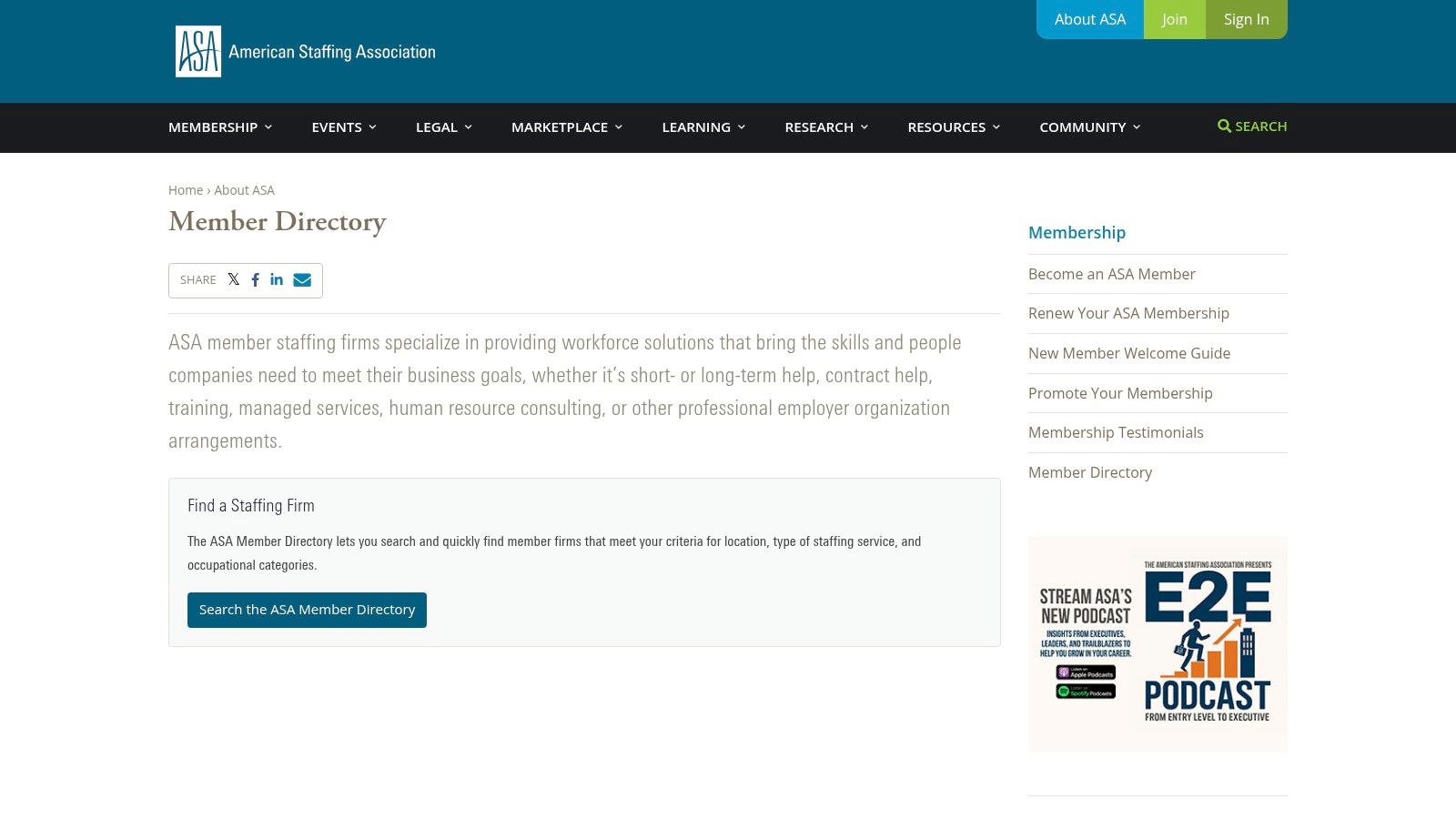 American Staffing Association (ASA) Member Directory