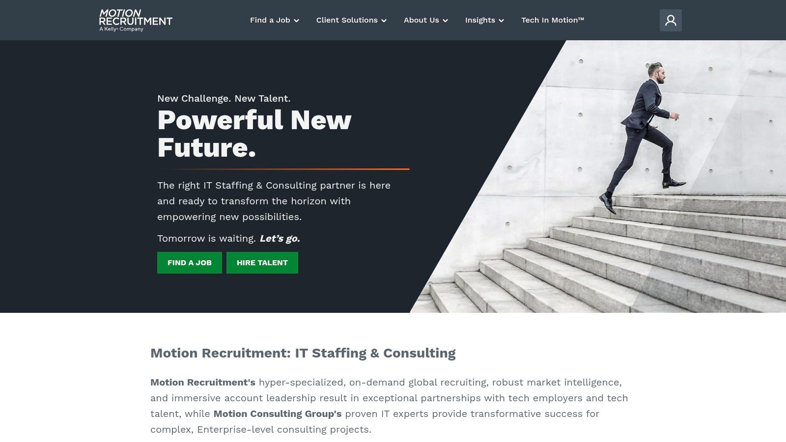 Motion Recruitment homepage showing career progress path