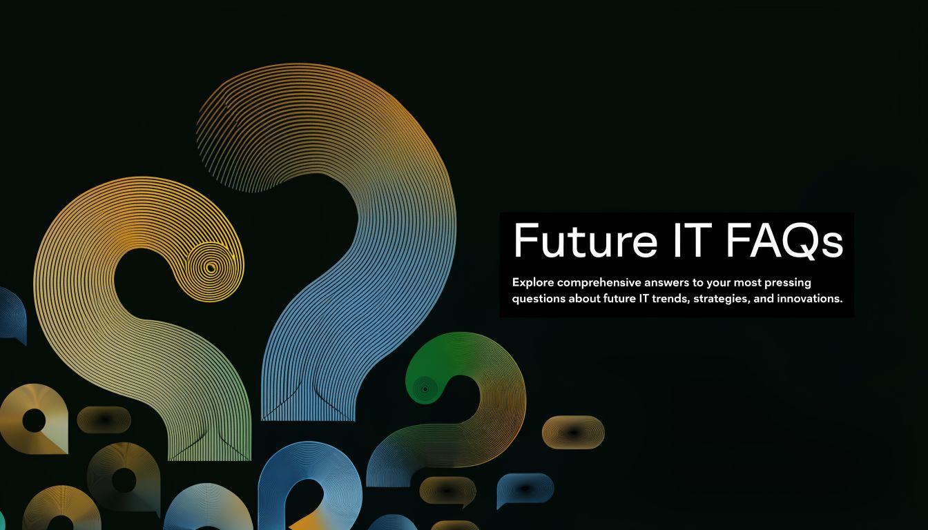 A creative illustration featuring stylized question mark shapes in various colors against a dark background.