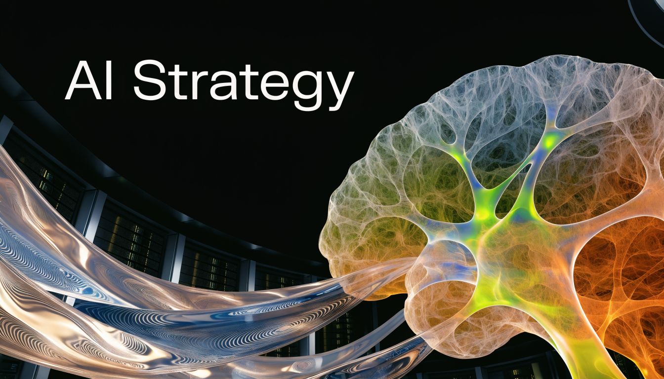 A digital representation of a glowing, colorful brain network representing advanced artificial intelligence strategy and technology.