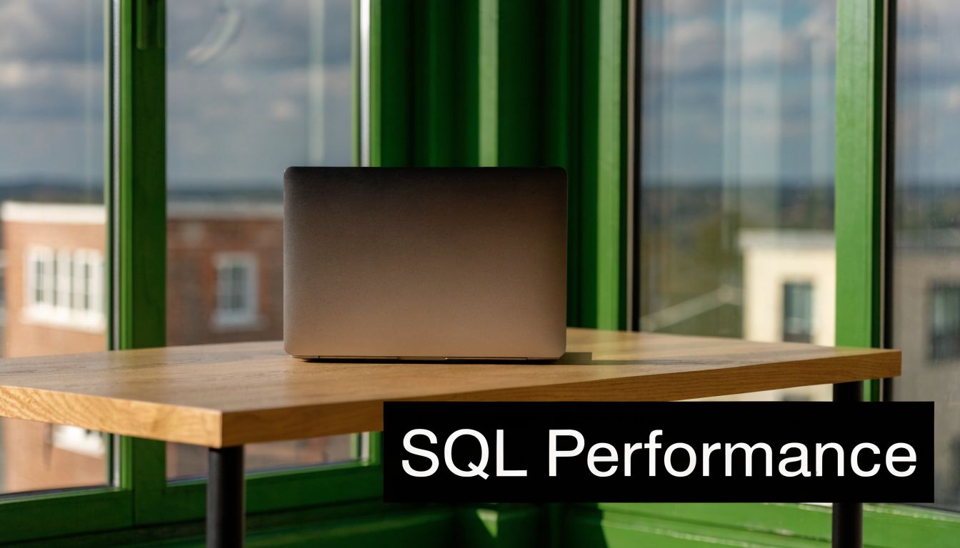 A sleek, closed laptop resting on a wooden desk in front of a green framed window.