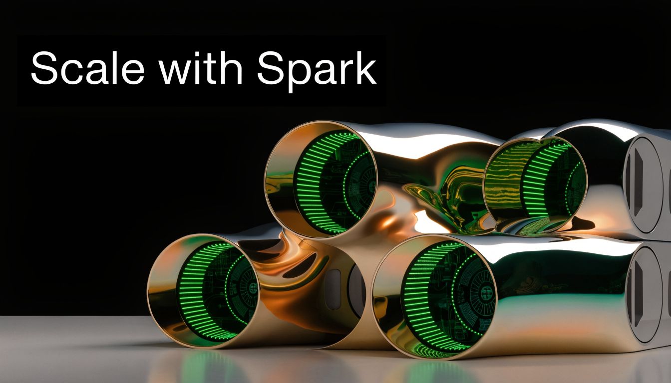 A futuristic metallic structure with green glowing circular ports, emphasizing technological scaling and modern data architecture concepts.
