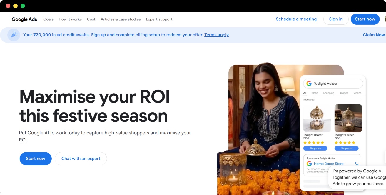 Google Ads homepage