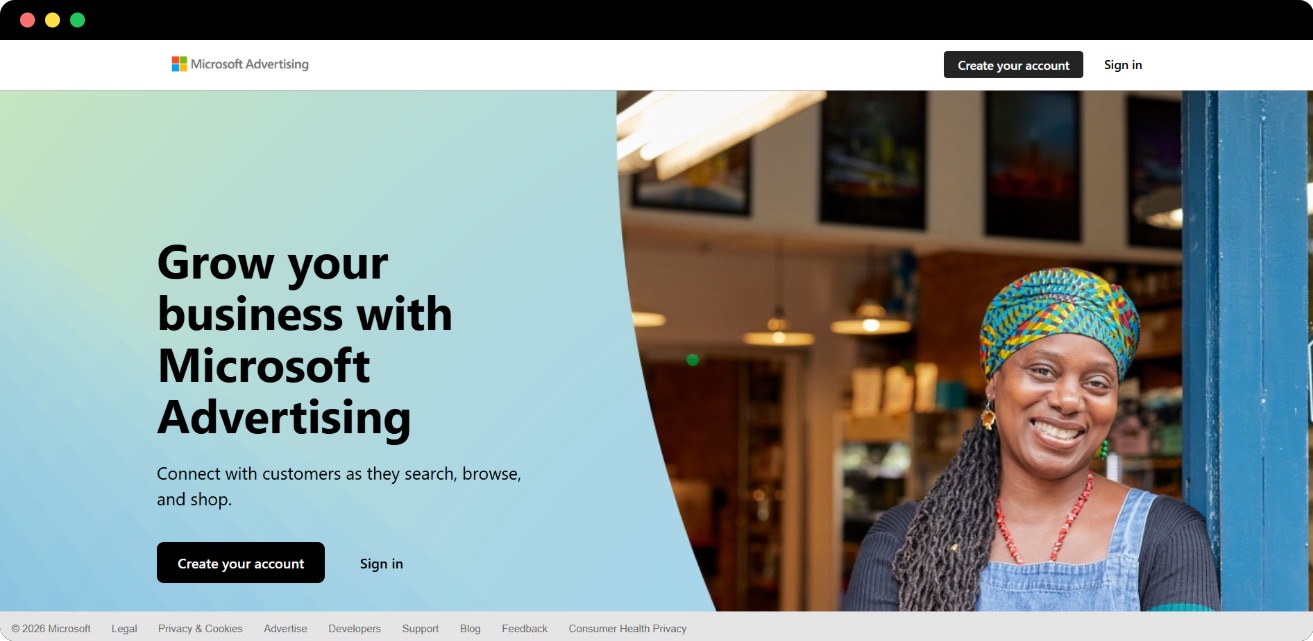 Microsoft Advertising homepage