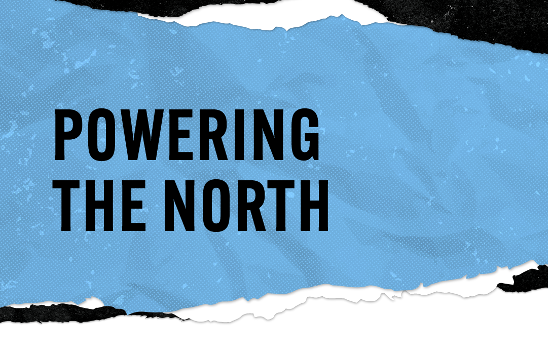 Powering the North blue and black header graphic for mobile