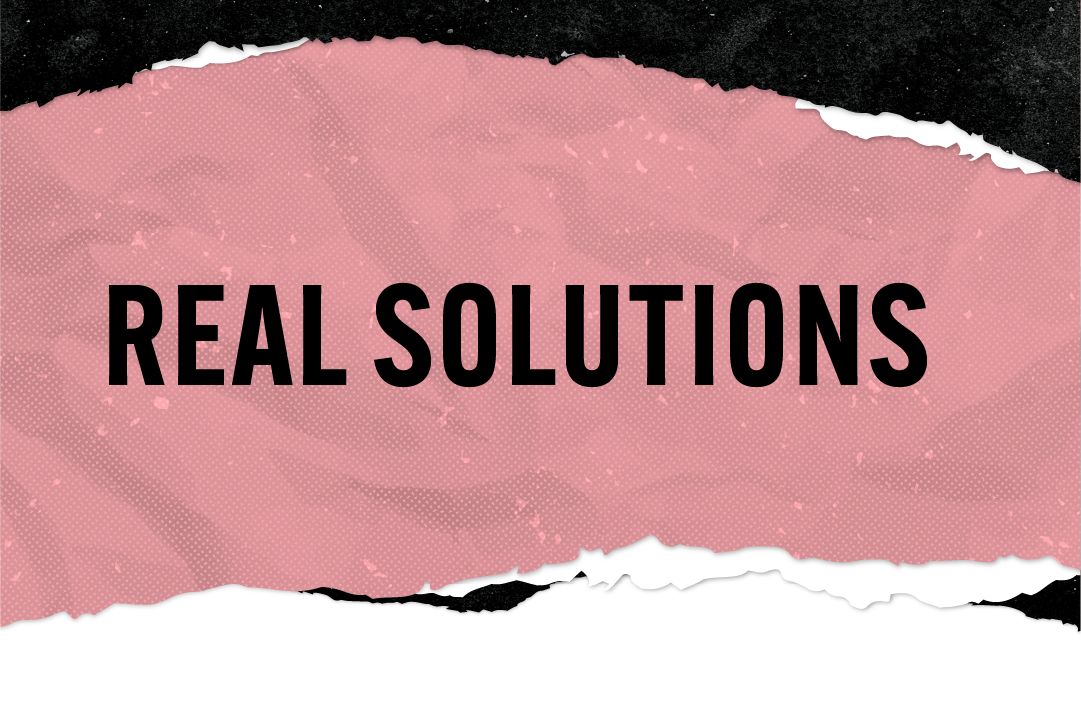 Real Solutions pink and black header graphic for mobile