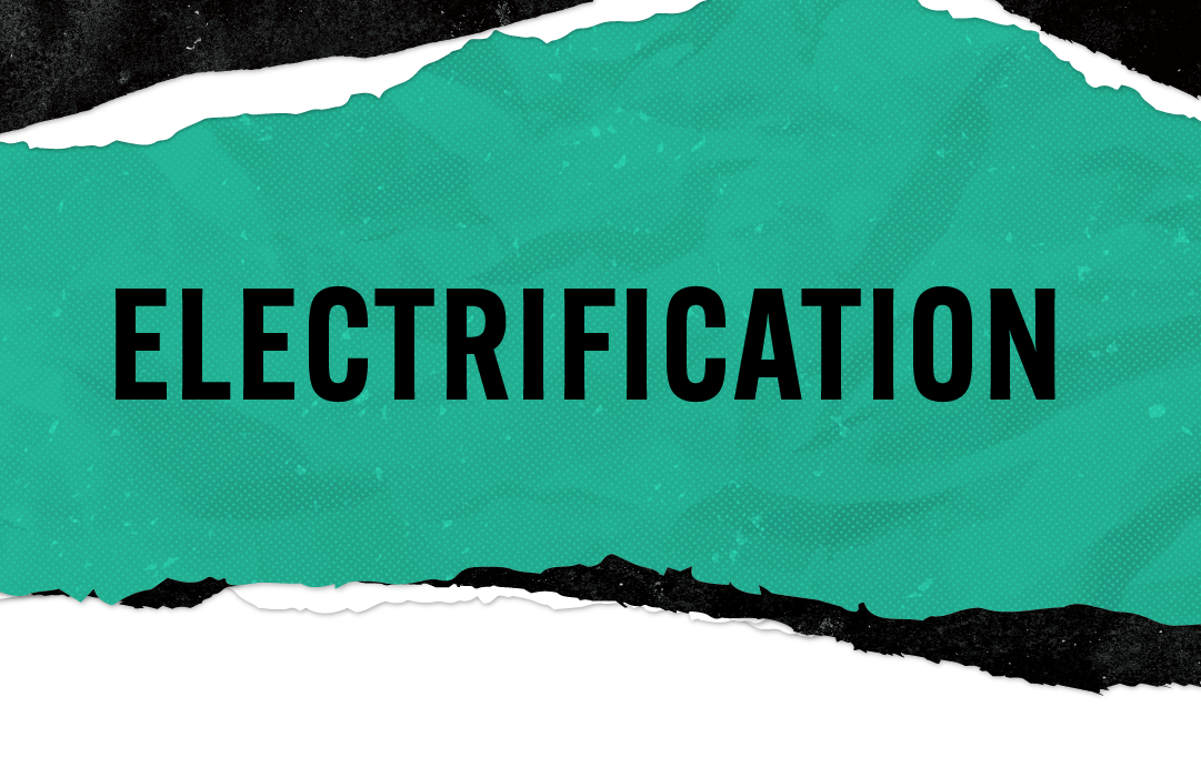 Electrification green and black header graphic for mobile