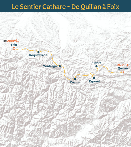 Carte du séjour sur le Sentier Cathare entre Quillan et Foix