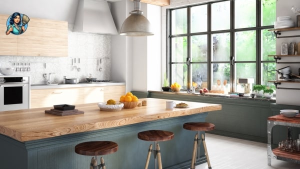 Modern kitchen and breakroom equipped with pristine countertops, appliances, and comfortable seating areas, providing a relaxing space for employees to unwind and refuel.