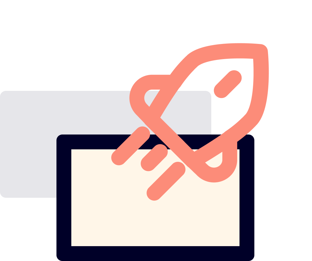 représente une fusée qui prend son envol devant un ordinateur