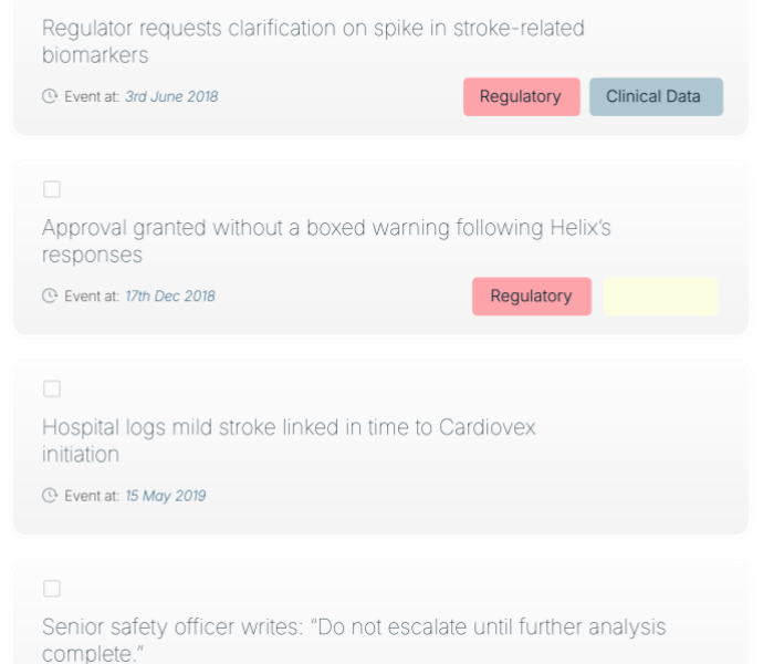 A UI mockup showing topics being automatically applied to events using AI. 