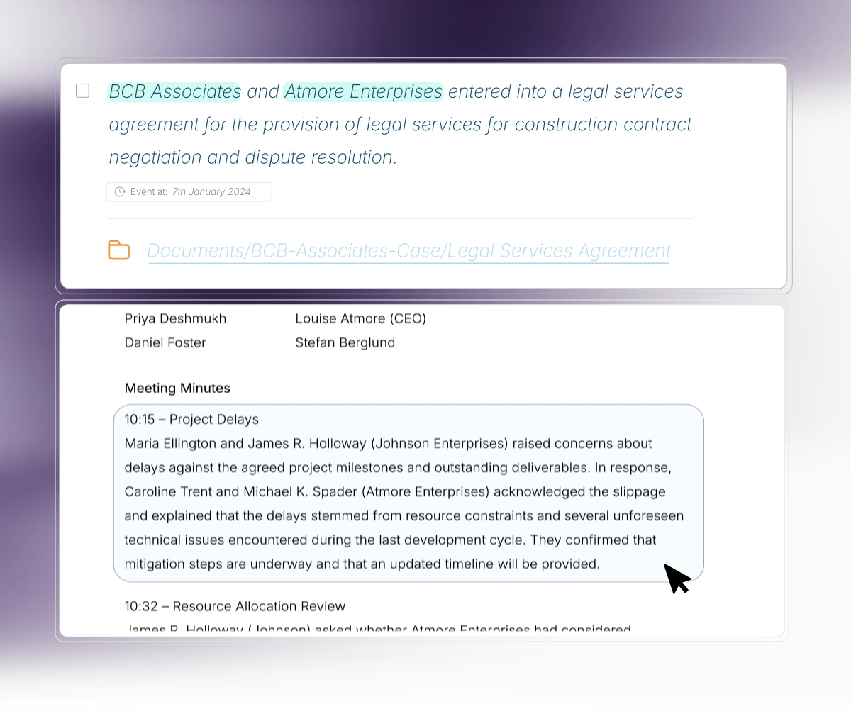 A UI mockup showing linked sources to an event.