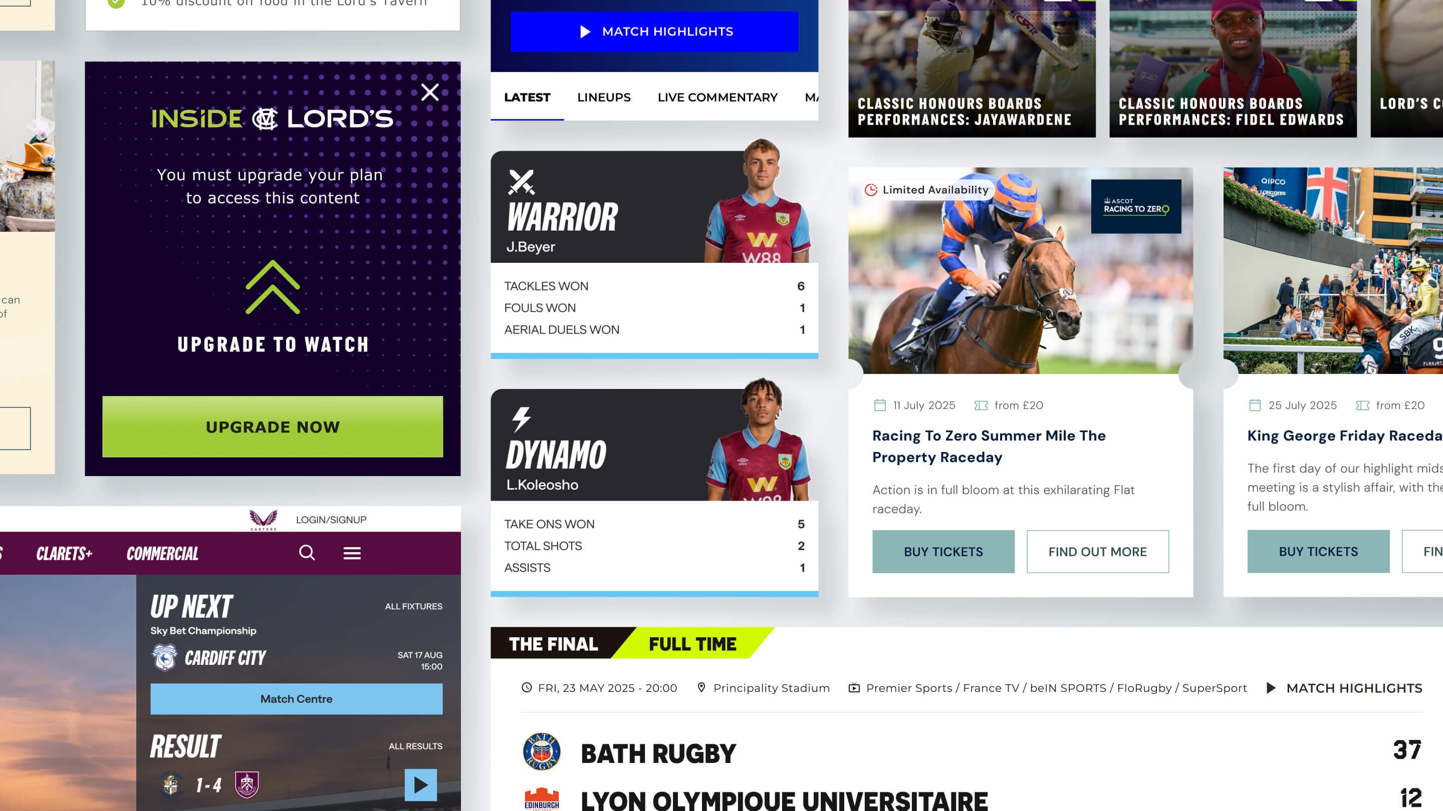 A selection of sports website features by InCrowd