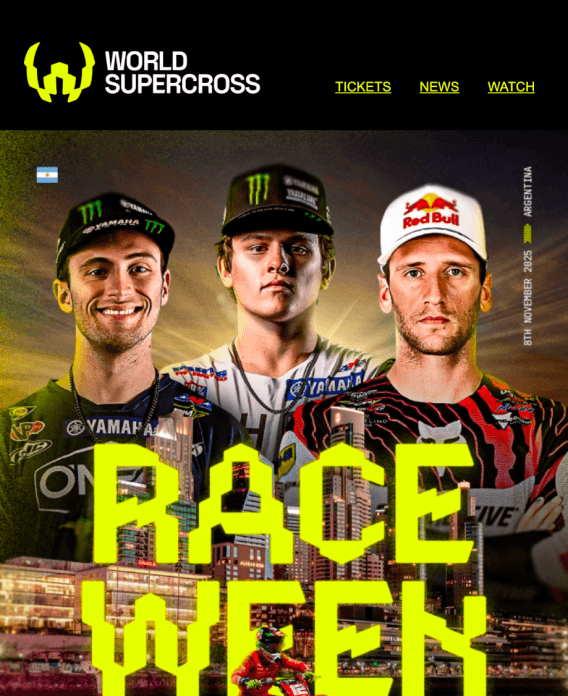 World Supercross email keeping fans up-to-date with news from the latest race week