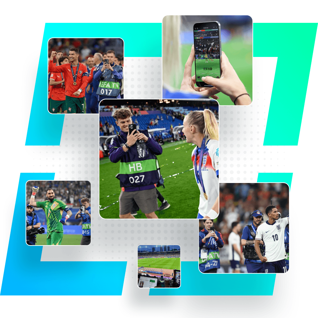 The InCrowd UEFA team in action pitch-side capturing engaging content