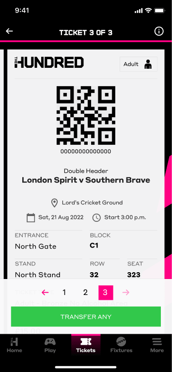 Digital ticket in The Hundred app