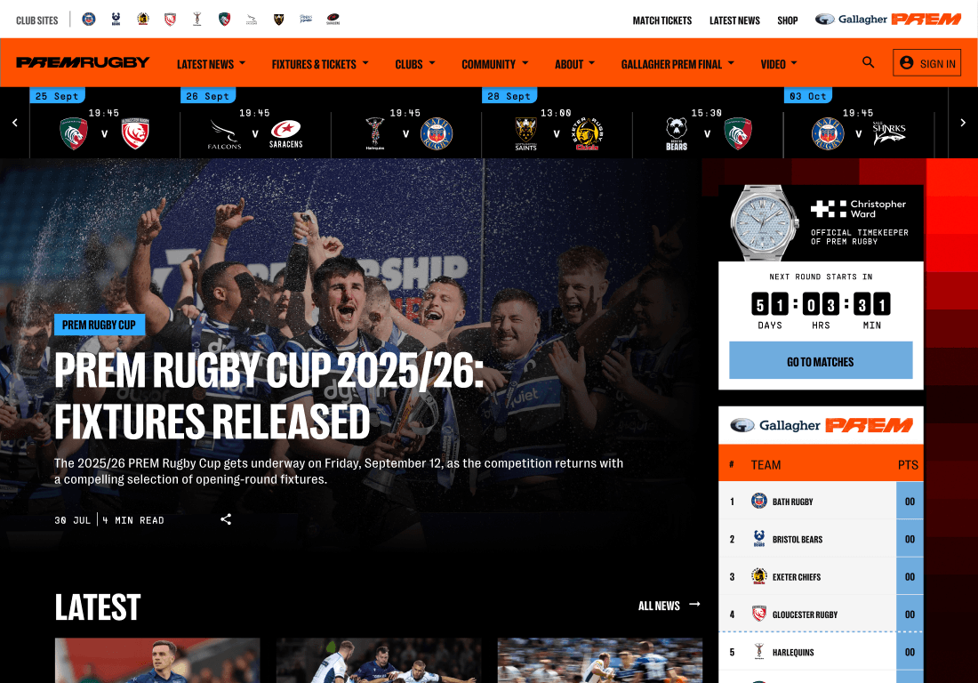 PREM Rugby website