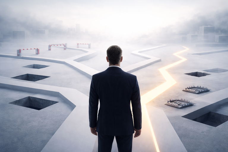 manager steht vor der Entscheidung welcher Weg zu gehen ist.