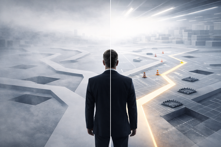 Risikomanagement is wichtig. Das Bild stellt auf linker und rechter Seite den Kontrast dar. 