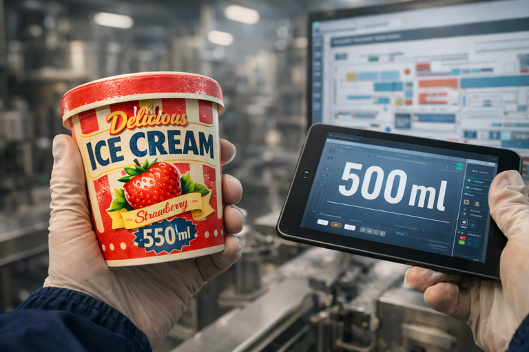 ein becher 550ml portionsgröße und ein digitales systme auf einem tablet das sagt 500ml. Nicht alles funktioniert immer 