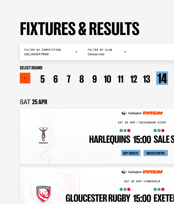 The app and website both include a rich live match-day experience with dynamic stats, line up, video, commentary and league tables.