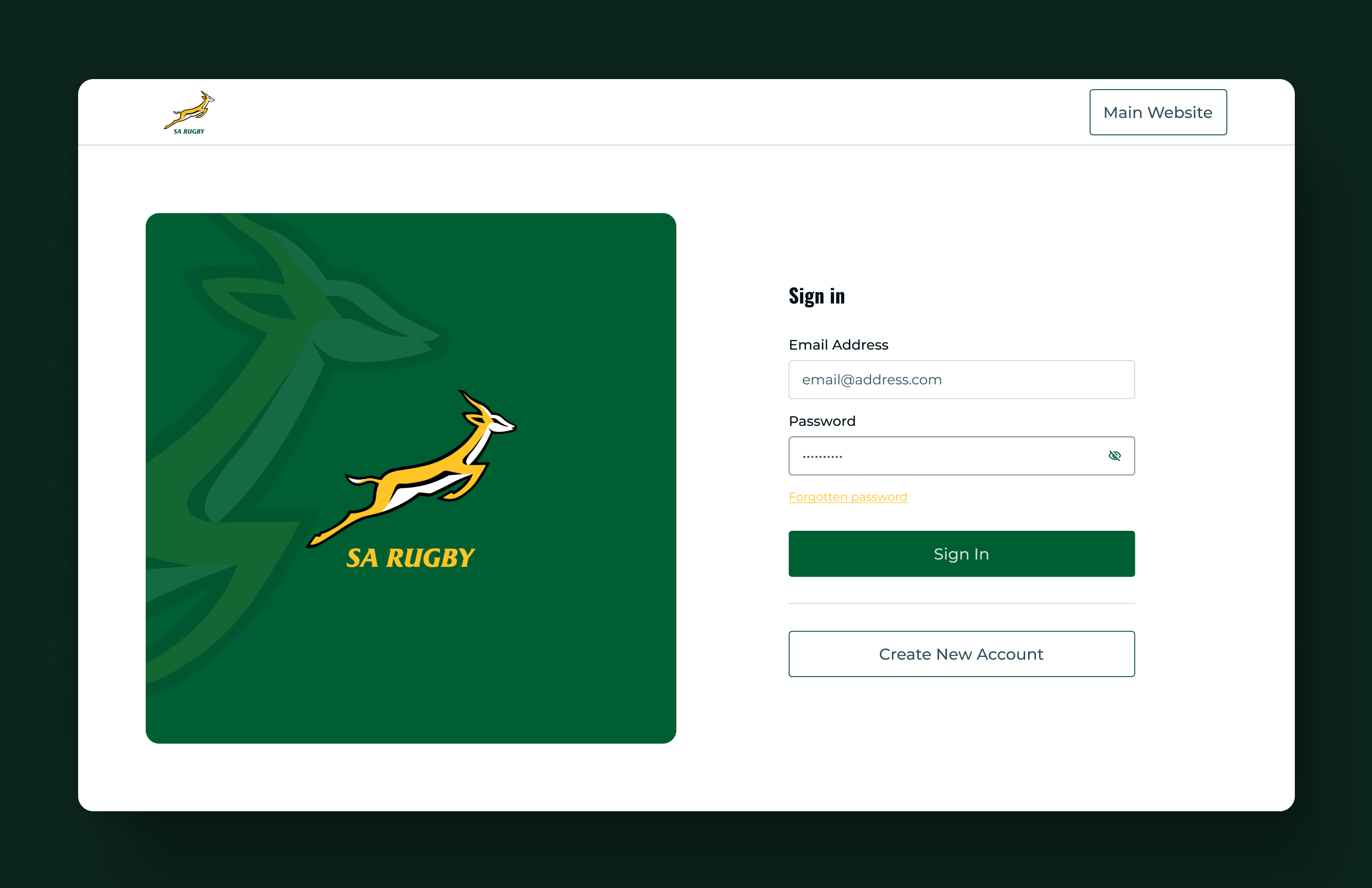SA Rugby SSO interface