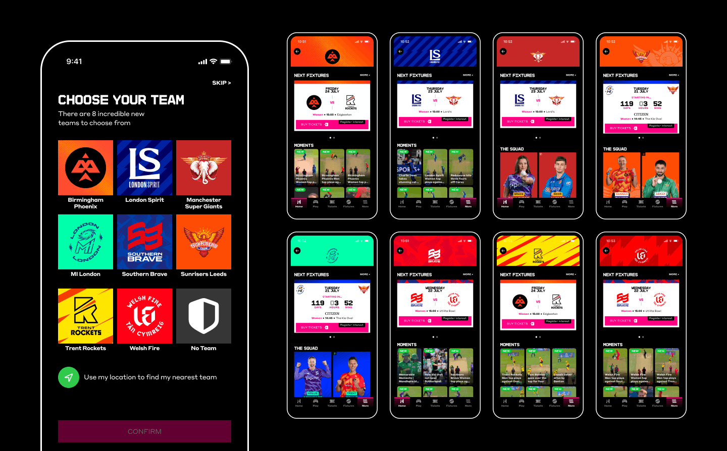By selecting your favourite team, The Hundred app will be completely tailored to that team branding.