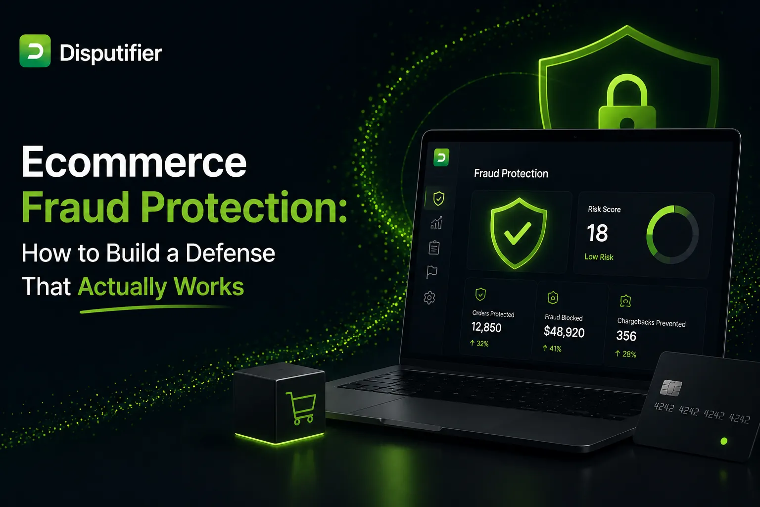 Disputifier ecommerce fraud protection dashboard showing risk scoring, fraud blocking, protected orders, and chargeback prevention tools for online merchants.