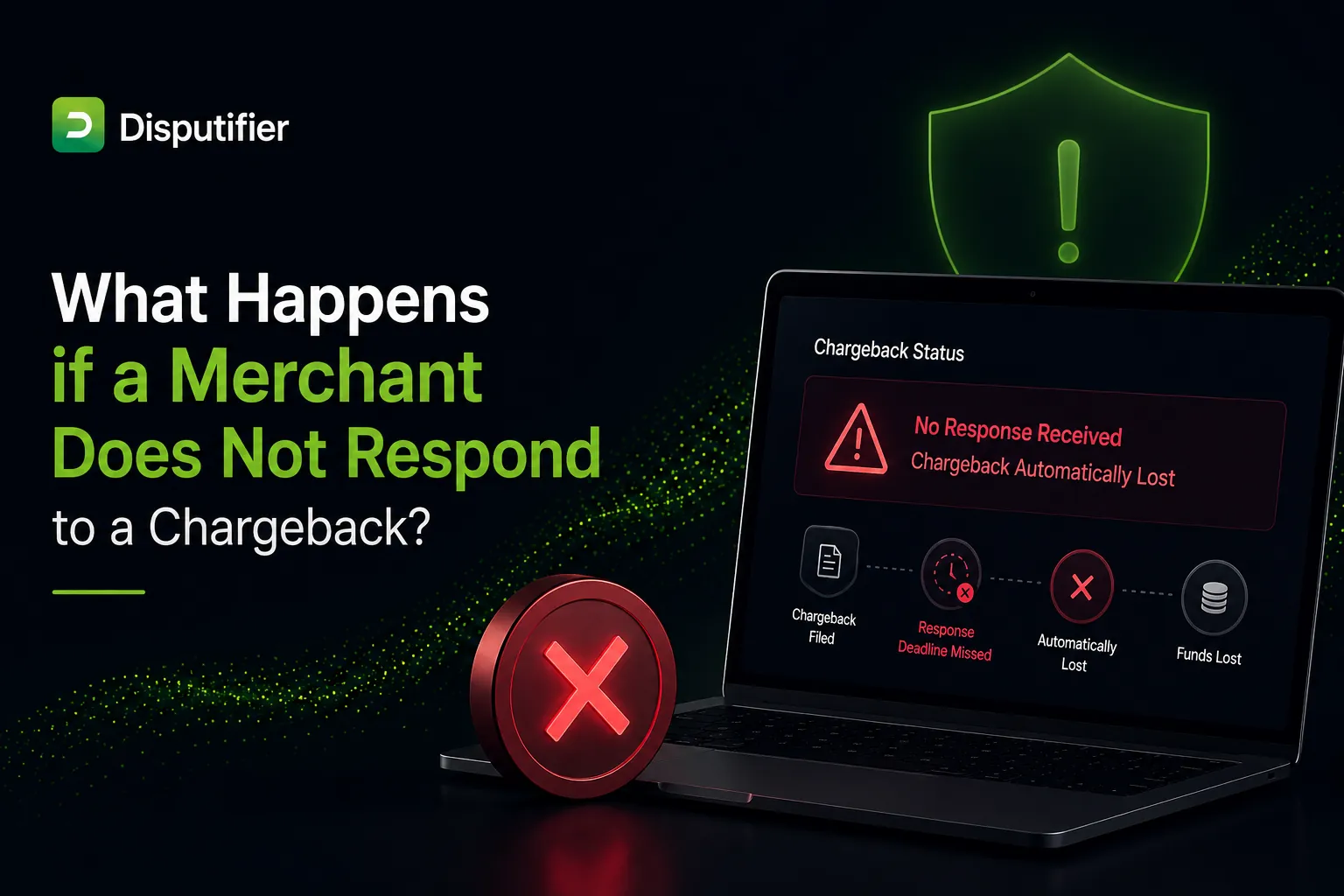 Disputifier illustration showing the consequences of not responding to a chargeback, including missed response deadlines, automatic dispute loss, and lost revenue for ecommerce merchants.