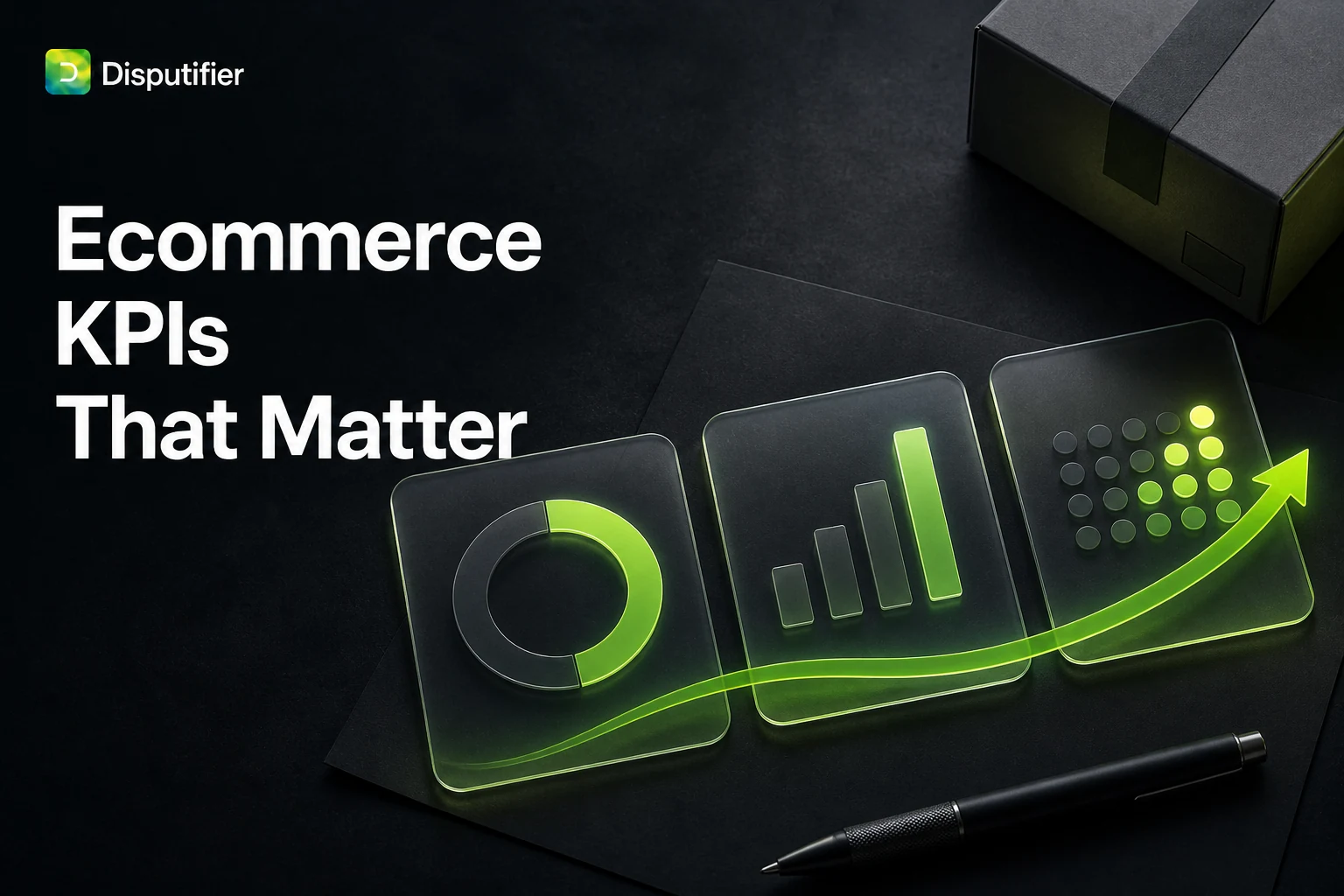 Disputifier ecommerce KPI illustration showing performance metrics, conversion progress, revenue trends, and growth analytics for online merchants.