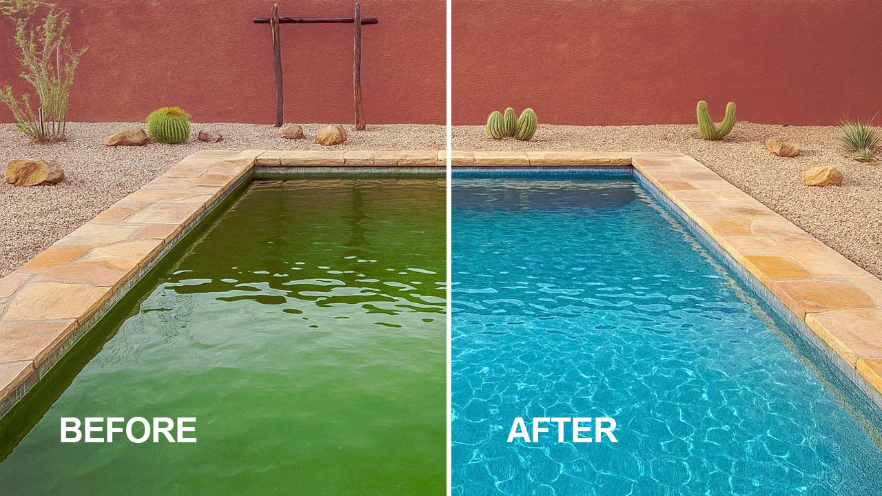 How to Fix a Green Pool in Phoenix, AZ - Green Pool Before & After
