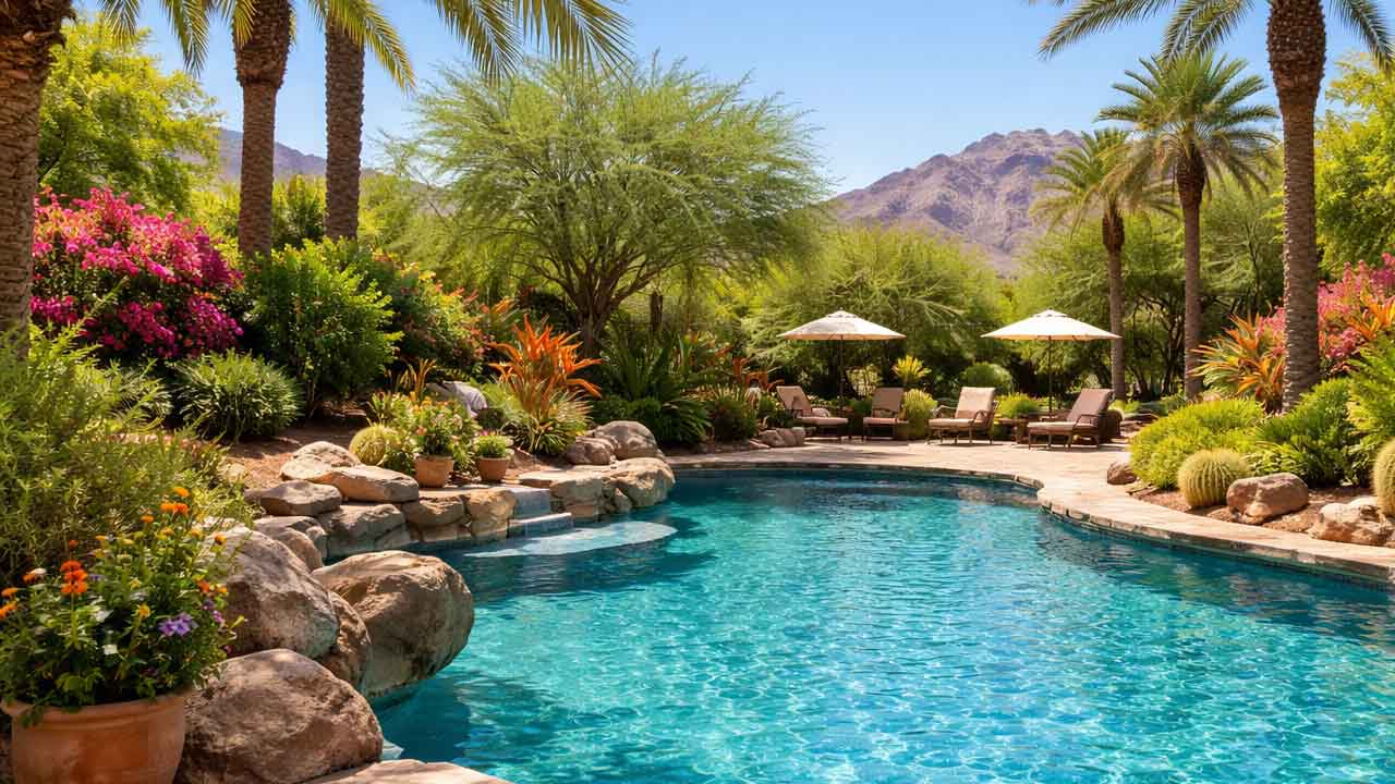 Trees around pool in Phoenix, AZ