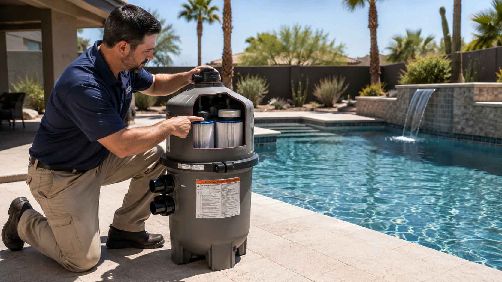 Cartridge filters produce optimum filtration, are easier to maintain, and more cost effective to operate than sand filters.