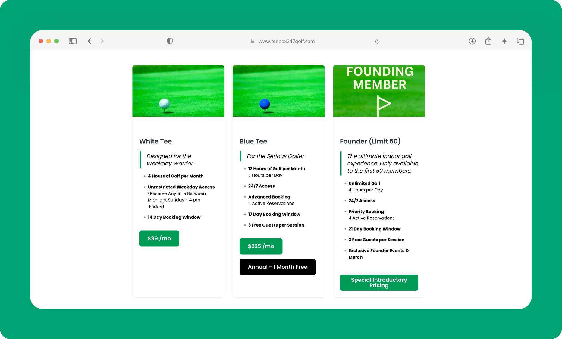 TeeBox Golf membership tiers