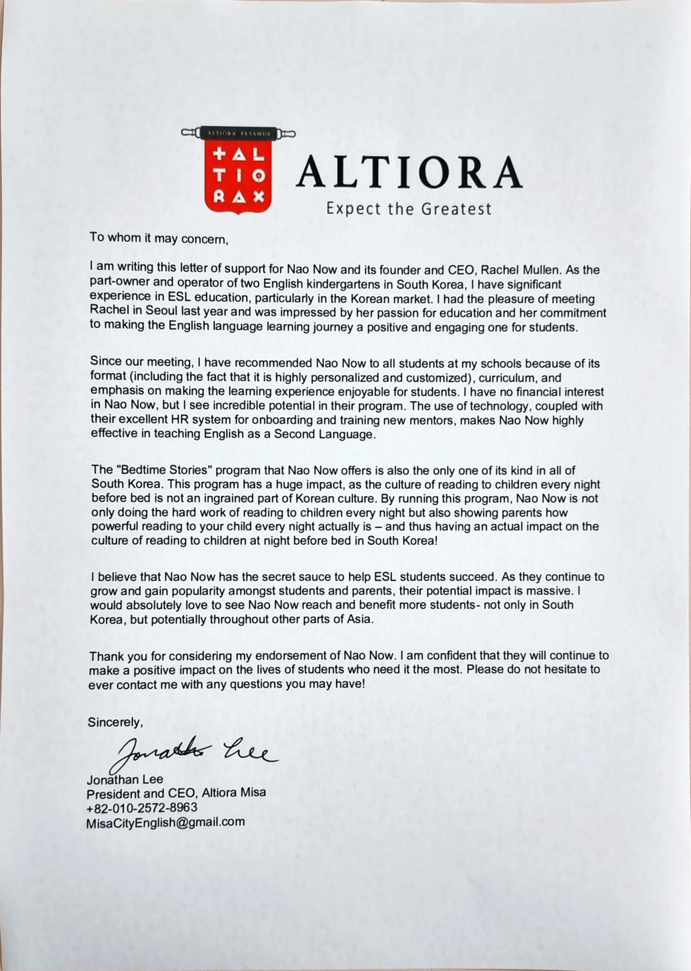 AltioraMisa letter of support for Nao Now