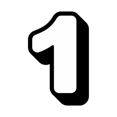 White number one on a black square background.