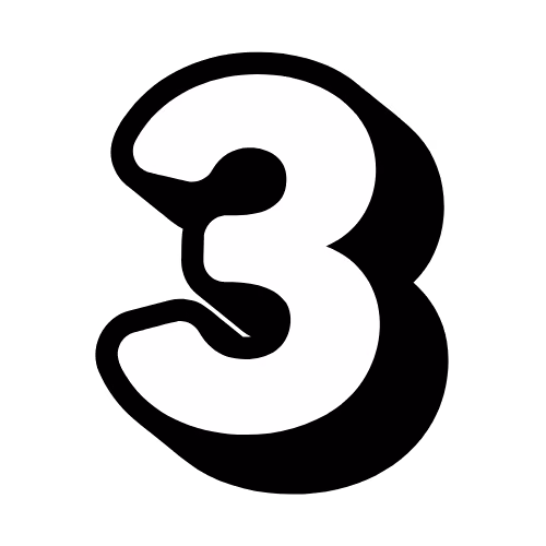 White number three on a black background.