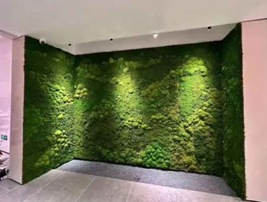 preserved moss wall wrapping a commercial interior corner