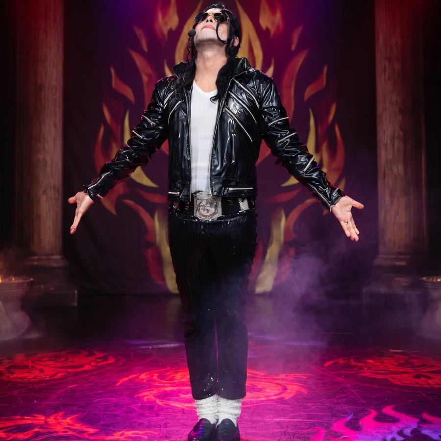 Maxx Vega MJ tribute arms wide open fire stage dramatic pose