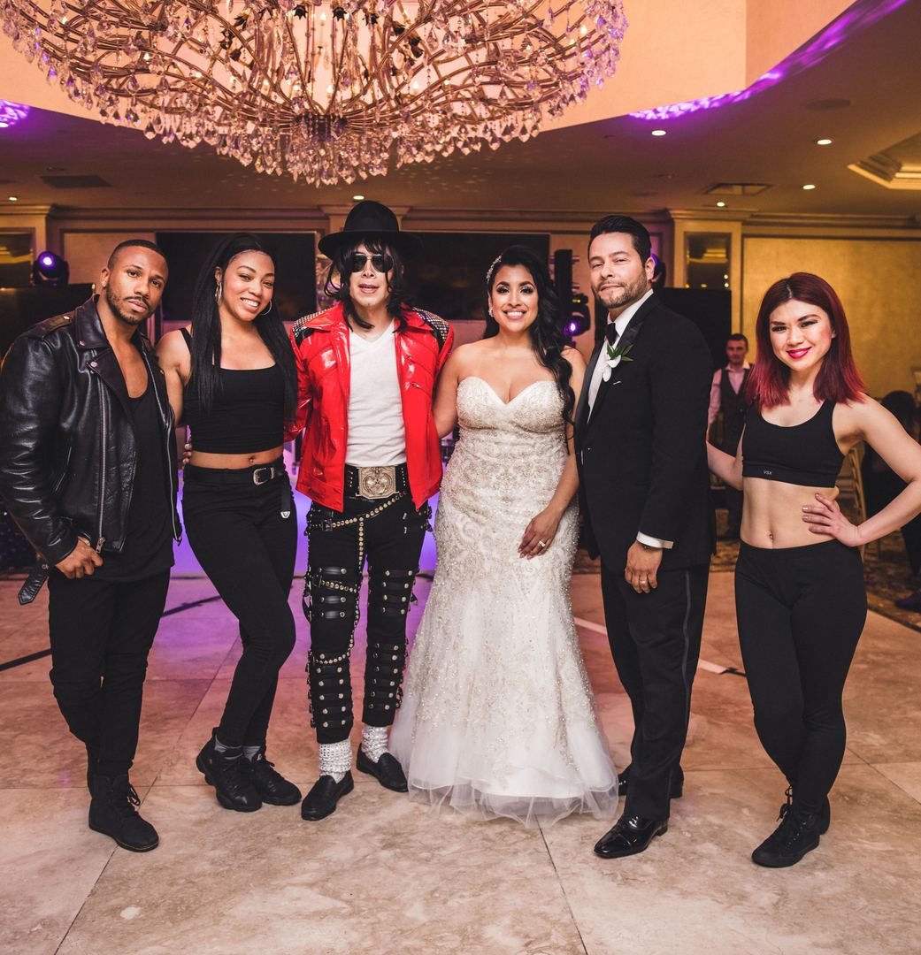Maxx Vega Michael Jackson tribute wedding group photo chandelier ballroom